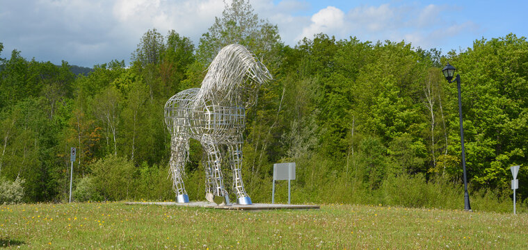 BROMONT QUEBEC CANADA MAY 28 2016: By Mathieu Isabelle new statue in Bromont. The home of the Parc equestre Olympique de Bromont, equestrian olympic park. 