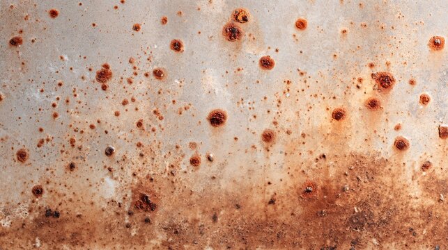 Close-up texture of rusty metal surface with corrosion spots and weathering