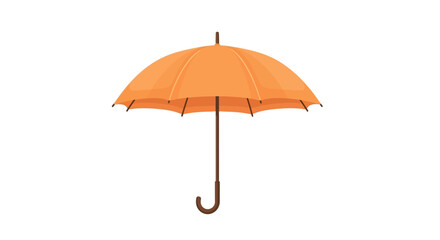 An orange umbrella is open and standing upright on its handle against a neutral background from a straightforward viewpoint © Steven