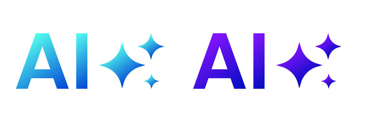 AI Artificial Intelligence Blue Sparkle Icon Set