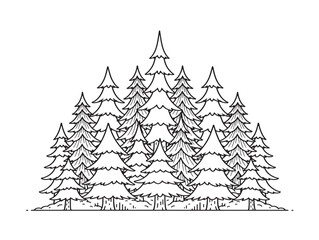 Fototapeta premium Dense forest shapes line art vector for lush and deep woodland scenes
