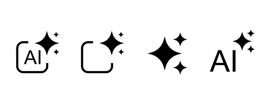 AI Artificial Intelligence Minimal Black Line Icon Set