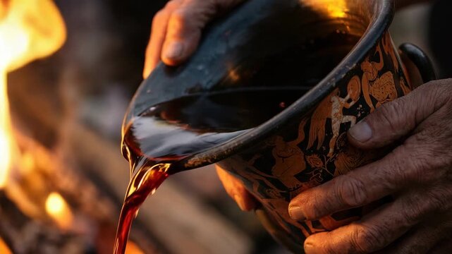 Cinematic recreation of ancient Greek pottery used in ritual and daily life