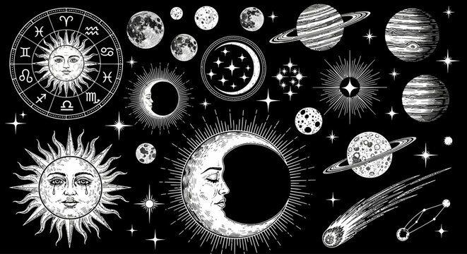Celestial Bodies and Astronomical Events Illustrated in Space from a Cosmic Viewpoint