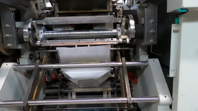 Production of white paper bags, folding and gluing of bottom flaps