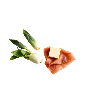 Minimalist Flat Lay of Core Chicon au Gratin Ingredients: Endives, Ham, and Cheese