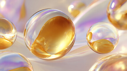 Smooth golden liquid blob with iridescent sheen, hyper-detailed CGI floating.