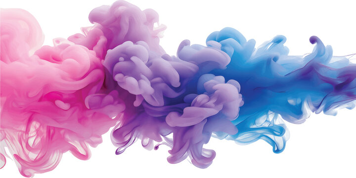 Vibrant rainbow ink cloud dispersing in clear liquid with ample copy space isolated on white background