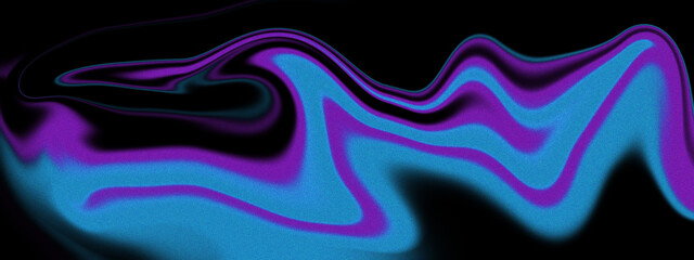 Fototapeta premium Dynamic liquid wave of purple and blue swirling through black, a textured abstract background with grainy effect