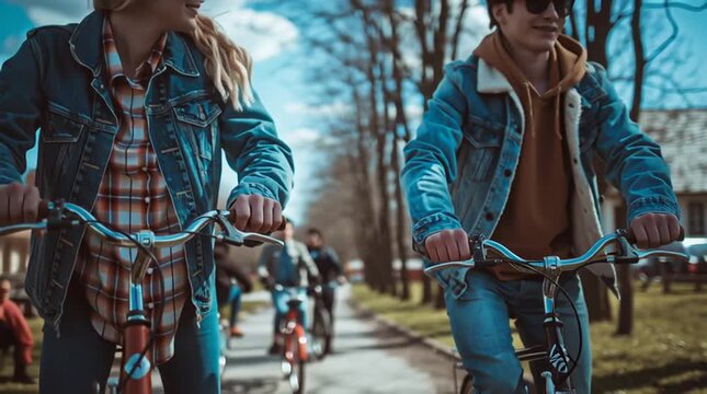 Closeup of hands gripping bicycle handlebars while riding outdoors on a sunny day