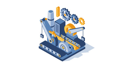 Isometric 3D Industrial Machinery Equipment Illustration.