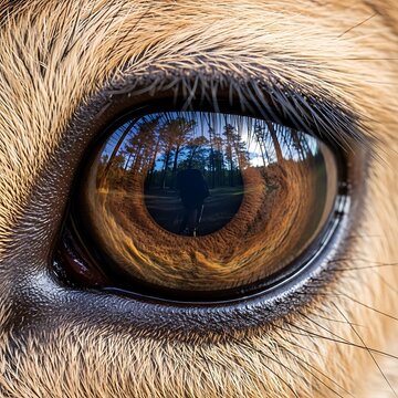 Close-up of a dogs brown eye.