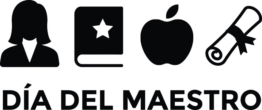 D&iacute;a del Maestro Spanish teacher appreciation design with icons of educator profile, book, apple and diploma scroll, academic celebration concept for posters, cards, banners and ads.
