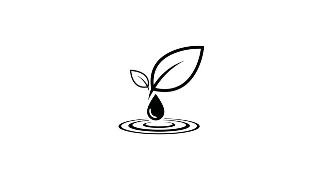 Simple black and white illustration of a sprouting seed with leaves.