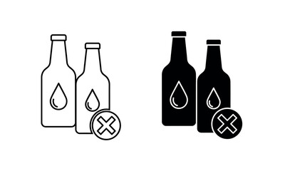 Vector illustration of alcohol bottles with drop and forbidden symbols in black and white