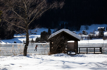winter at the frozen Weissensee lake
