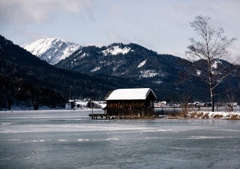 winter at the frozen Weissensee lake