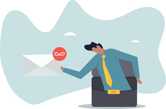 Busy email overload, inefficient communication, anxiety, exhausted or burnout from too many messages .human life and situation.