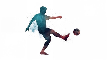 Naklejka premium Silhouette of a person kicking a soccer ball in an artistic style during a sports activity