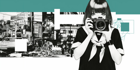 カメラを構えるおしゃれな女の子