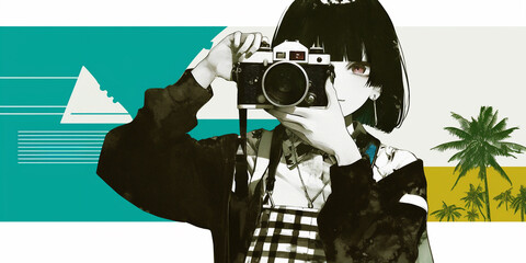 カメラを構えるおしゃれな女の子