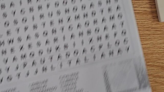 Person answering a word search puzzle, a brian game, aerial view