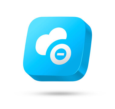 blue glossy cloud delete files square button 
