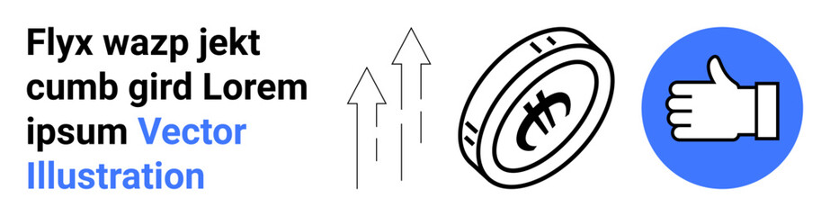 Obraz premium Digital finance, cryptocurrency growth, blockchain approval, online transactions, economic progress, digital currency trends. A Bitcoin symbol surrounded by arrows and a thumbs-up icon