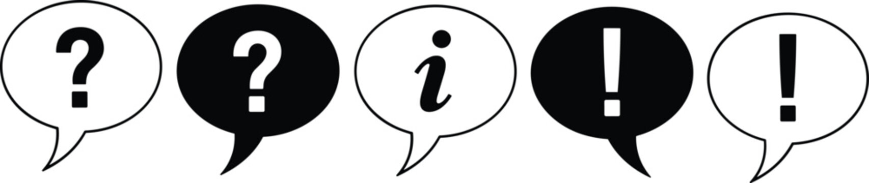 Speech bubble vector illustration with punctuation icons, communication symbol design, abstract dialogue artwork, minimal conversation graphic pictogram set