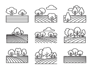 Simple park scenery trees in line art style
