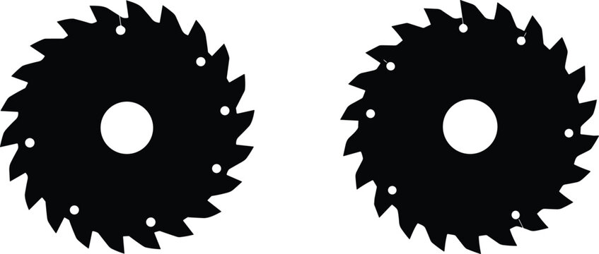 Circular saw blades vector illustration, industrial cutting tool design, sharp jagged edge symbol, mechanical equipment icon, black steel craftsmanship