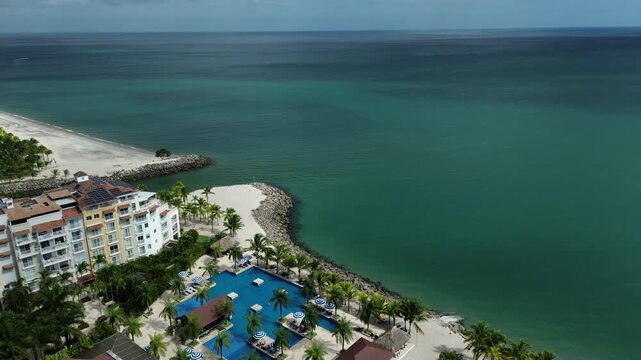 Rio Hato aerial shot of beach and resort area in Panama near the ocean