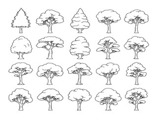 Thick forest tree pack in line art style