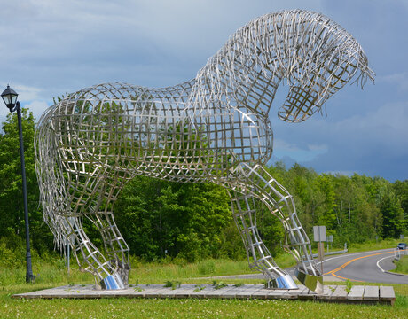 BROMONT QUEBEC CANADA, New statue in Bromont. The home of the Parc equestre Olympique de Bromont, equestrian olympic park.