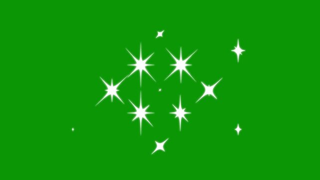 glowing Twinkling star light effect doodle style, Cosmic starry sky with twinkling stars, Starry night, glowing shinning stars, twinkle stars at sky, glowing green screen background. 4k video
