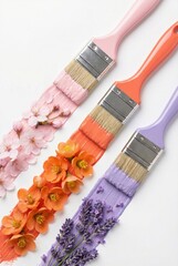 Colorful paintbrushes adorned with vibrant flowers for artistic inspiration