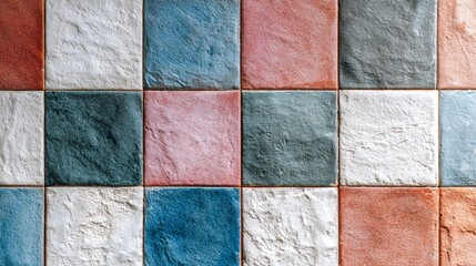 Fototapeta premium Colorful textured square tiles in rustic pattern with varied tones