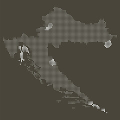 Croatia Grey and White Dotted Map on Brown for Renewable Energy and Green Logistics. Map of Croatia dotted style.