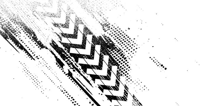 Vector illustration of two dirty grunge Tire tracks fading into the horizon