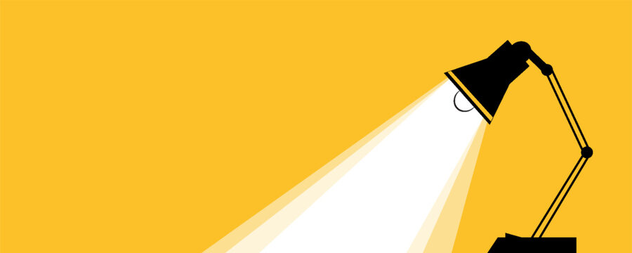 Cartoon night table, office desktop lamp. Comic brain electric lamp idea. FAQ business concept. Fun vector light bulb icon or sign ideas. Brilliant lightbulb education or invention pictogram banner.