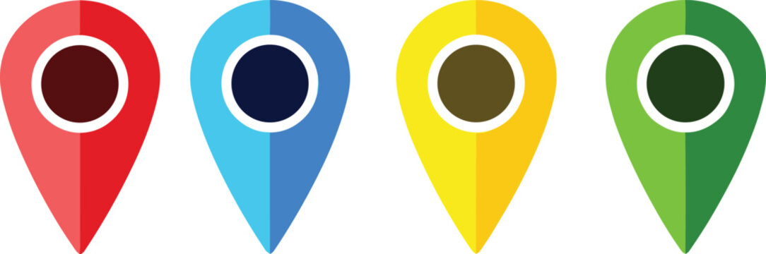 Colorful map location marker vector illustration, navigation icons, digital map design elements, abstract teardrop symbols, GPS point graphics, minimal interface artwork