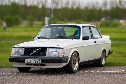 Gothenburg, Sweden - May 11 2025: Classic White 1975 Volvo 242 coupe at automotive gathering.