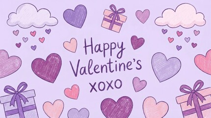 Whimsical Love-Themed Illustration with Floating Hearts and Gifts