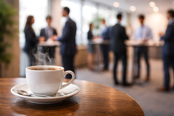 Hot coffee on table during corporate networking event © Acrdesign