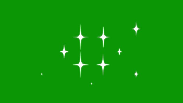 twinkle magic star dust animation, twinkling stars animation, white cartoon, Star twinkling, glowing Twinkling star light effect doodle style, retro shine movement on green screen background. 4k
