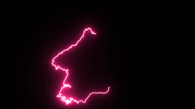 North Korea Neon Map Outline Animation,Blue & Orange Energy Border on Black Background,Glowing Neon Map Outline Animation,Blue Orange Energy Lines,Futuristic Neon Map Outline,Blue & Orange Energy Bord