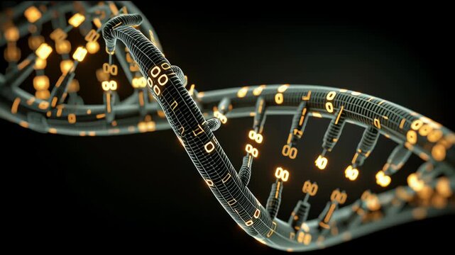 Explore the Structure of DNA Double Helix With Glowing Patterns and Numerical Sequences in an Animated Visual Representation