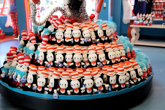 Cat in the Hat Plush Toys Display at Universal Studios Theme Park Store in Orlando, Florida