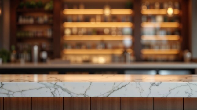 Blurred bar interior with marble counter background scene