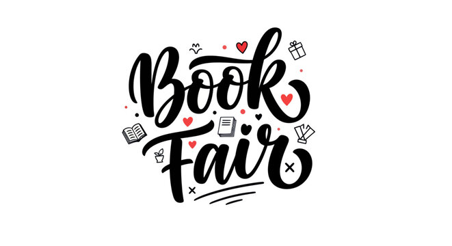 Book fair decorative script with icons